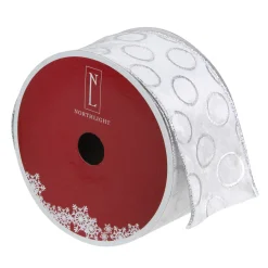 Snowy White and Silver Circle Christmas Wired Craft Ribbon 2.5