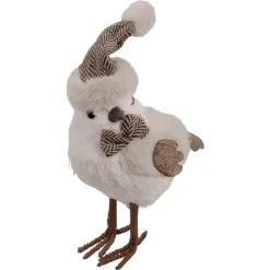 Standing Bird with Chevron Bow Tie and Faux Fur Winter Hat Christmas Figure - 10"