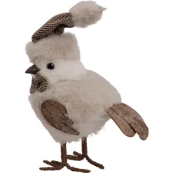 Standing Bird with Chevron Bow Tie and Faux Fur Winter Hat Christmas Figure - 10