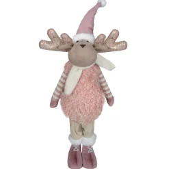 Standing Boy Moose Christmas Figurine - 26" - Pink and Beige