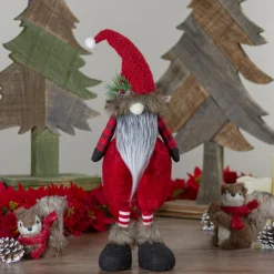 Standing Buffalo Plaid Gnome with Berry Pine Christmas Figure - 17"