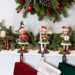 Standing Christmas Elves Stocking Holders - 8.5" - Set of 3