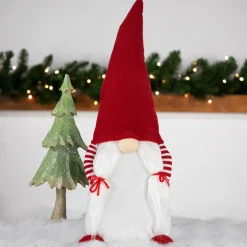 Standing Girl Gnome with Hands in Pocket Christmas Figure - 20.5" - Red and White