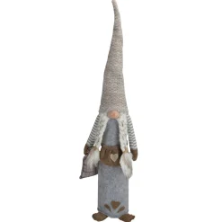 Standing Girl Gnome with Plaid Toy Sack Christmas Figure - 27" - Gray and Beige