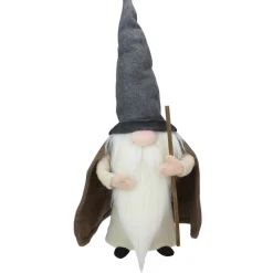 Standing Gnome Big Nose Santa Holding Stick - 16" Brown and Beige