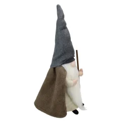 Standing Gnome Big Nose Santa Holding Stick - 16" Brown and Beige