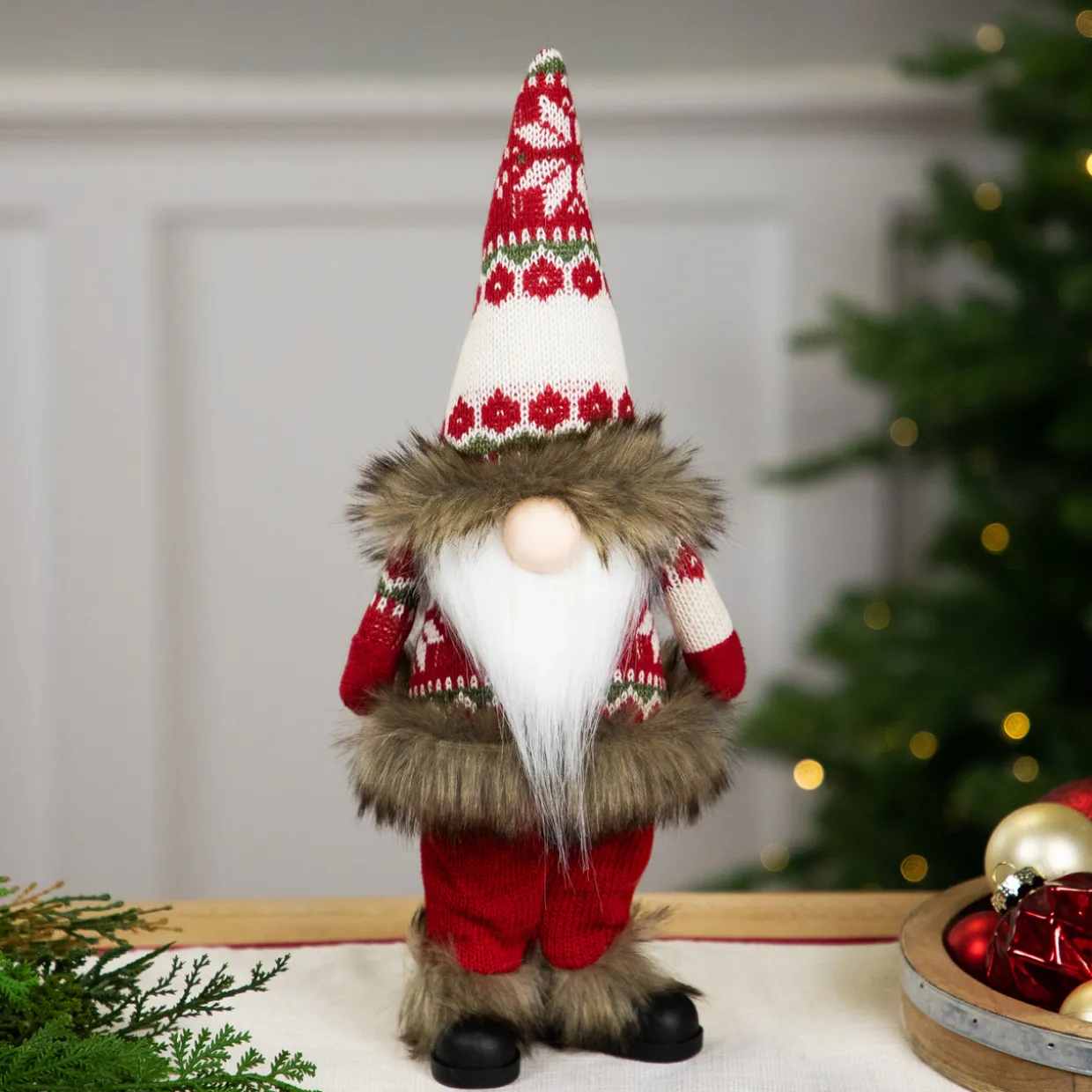 Standing Gnome with Knitted Outfit Christmas Figure - 19" - Red