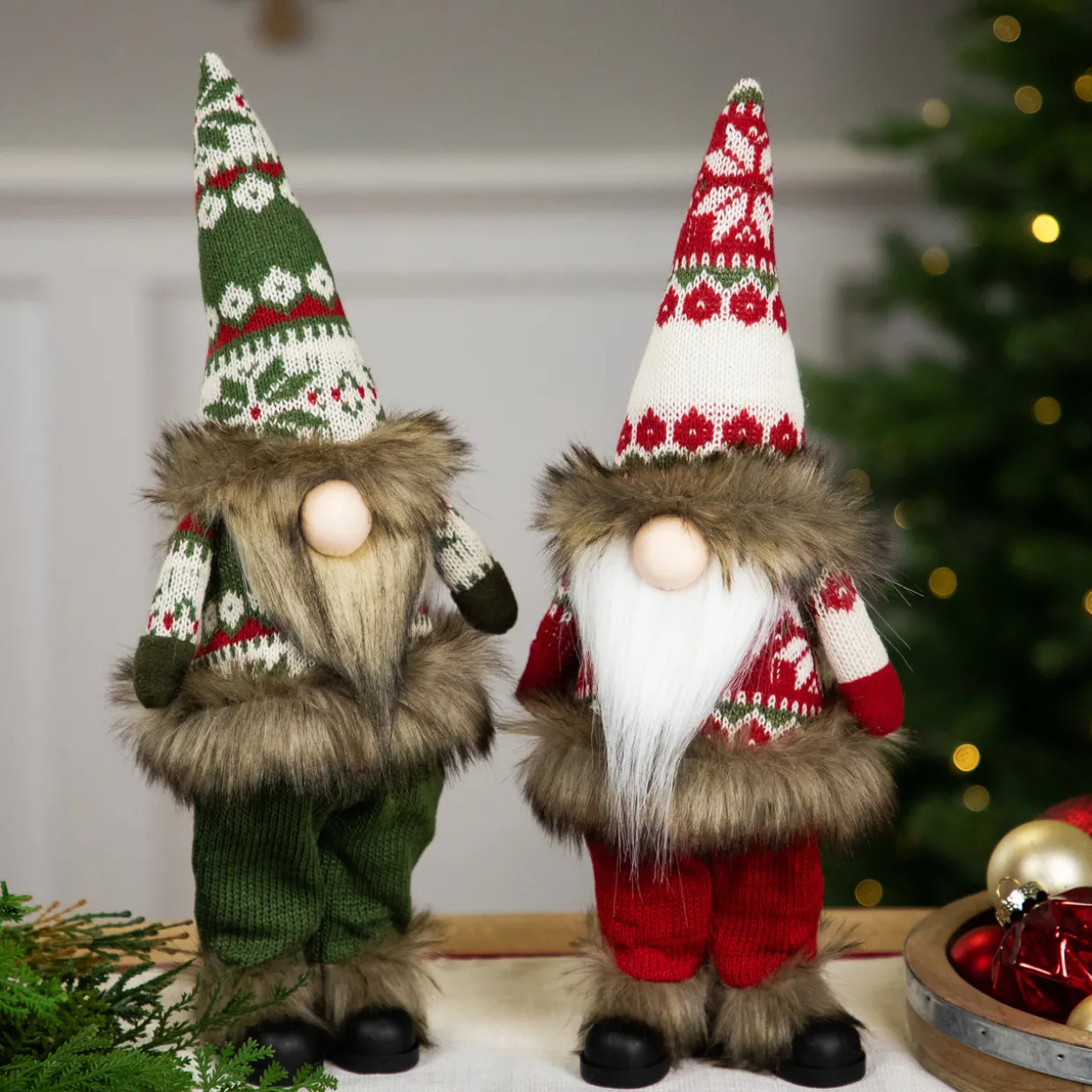 Standing Gnome with Knitted Outfit Christmas Figure - 19" - Red