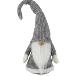 Standing Knitted Gnome Christmas Figure - 14" - Gray and White