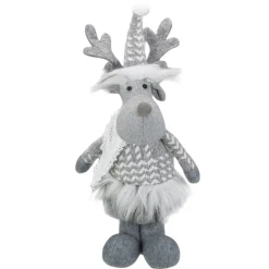 Standing Moose with Faux Fur Christmas Figure - 12" - Gray and White