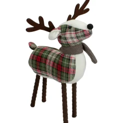 Standing Plaid Reindeer Christmas Decoration - 13.5" - Red, Green and Brown