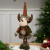Standing Plush Moose with Striped Legs Christmas Figure - 18" - Green and Red