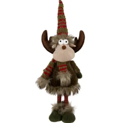 Standing Plush Moose with Striped Legs Christmas Figure - 18" - Green and Red