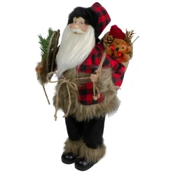 Standing Santa Christmas Figure with Snow Shoes and Bear - 18