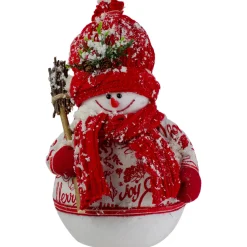 Standing Snowman Christmas Figure with Broom - 12.25" - Red and White