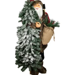 Standing Woodland Santa Claus with Flocked Alpine Tree Commercial Christmas Figure - 5'