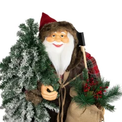 Standing Woodland Santa Claus with Flocked Alpine Tree Commercial Christmas Figure - 5'