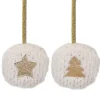 Star and Christmas Tree Disc Ornaments - 3.5" - Cream and Beige - Set of 2