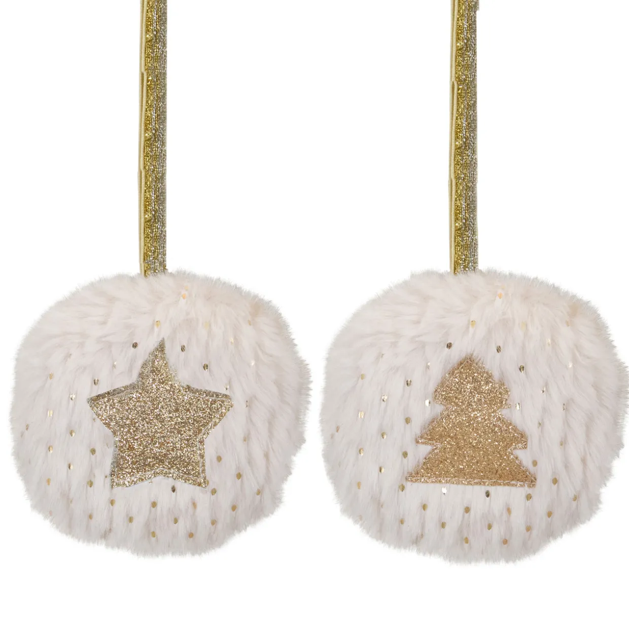 Star and Christmas Tree Disc Ornaments - 3.5" - Cream and Beige - Set of 2