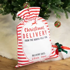Striped "Christmas Delivery" Tied Gift Bag - 27.25" - White and Red