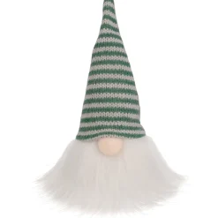 Striped Knitted Gnome Head Christmas Figure - 5.5" - Green