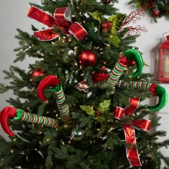Striped Plush Elf Legs Christmas Decorations - 19