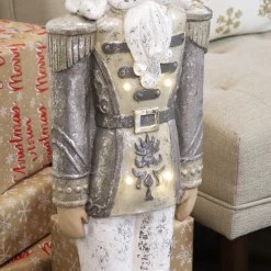 Sunnydaze Alexei the Defender Indoor Nutcracker Statue with LED Lights - Christmas/Holiday Decor - Silver - 36