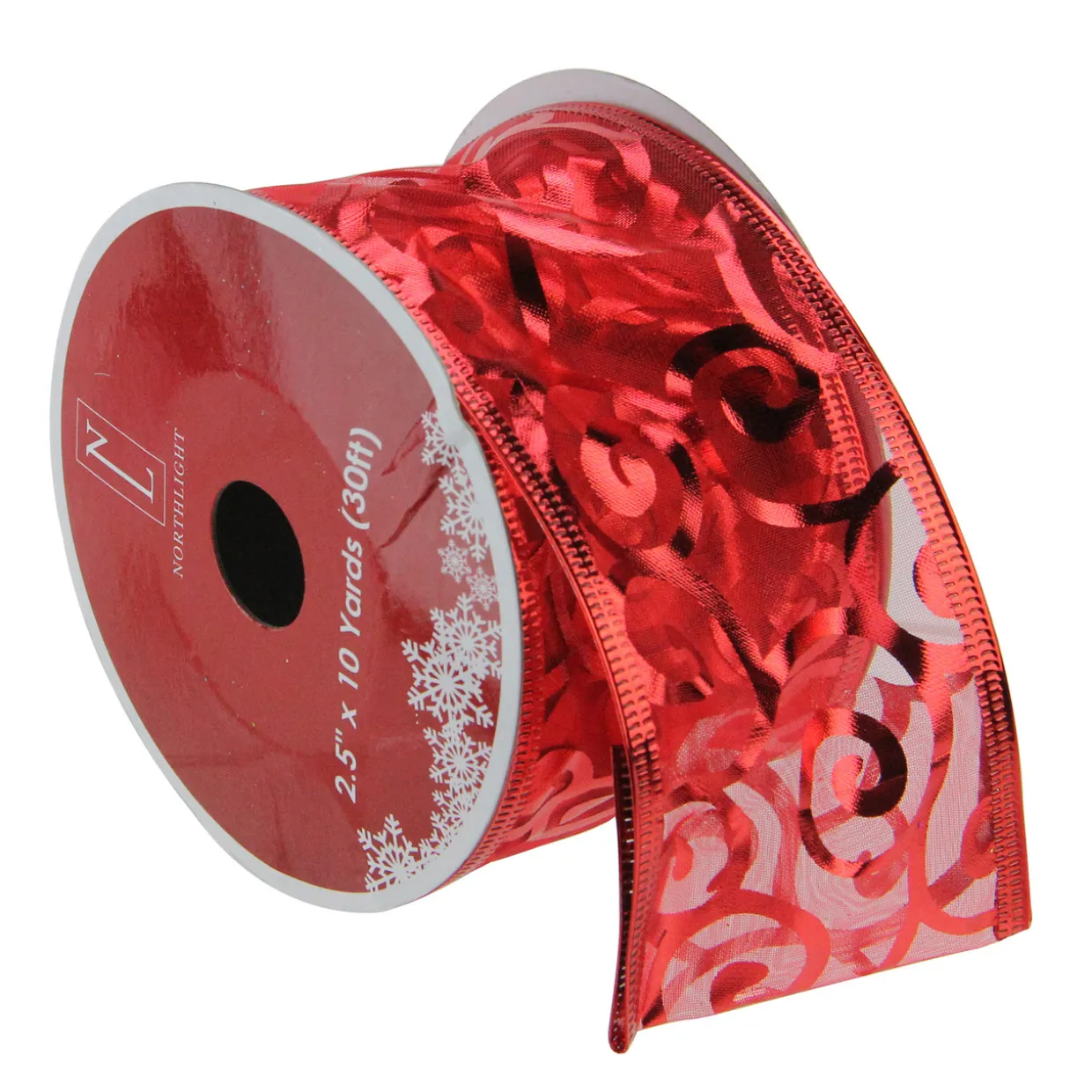 Swirls of Red Christmas Wired Craft Ribbon 2.5" x 10 Yards