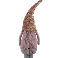 Tall Christmas Gnome Figure with Plaid Overalls Sequin Hat - 30