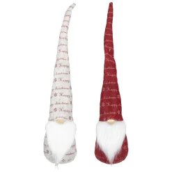 Tall Pointy Hat "Happy Christmas" Gnomes - 18" - Red and Ivory - Set of 2