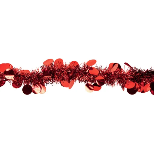 Tinsel and Polka Dot Commercial Christmas Garland - 50' x 2.5" - Red - Unlit
