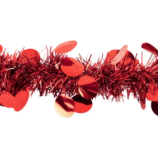 Tinsel and Polka Dot Commercial Christmas Garland - 50' x 2.5" - Red - Unlit