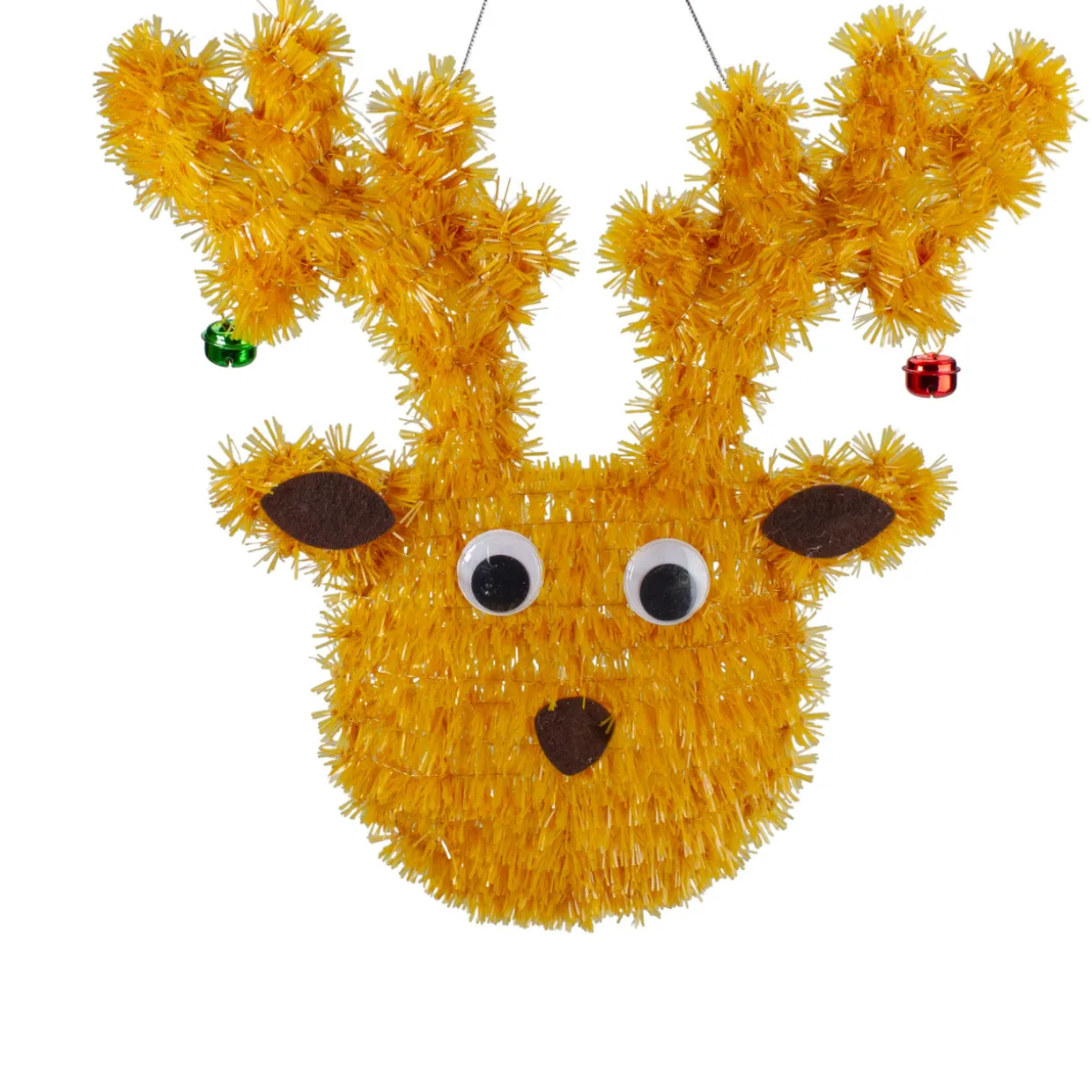 Tinsel Reindeer with Mini Jingle Bells Hanging Christmas Decoration - 13" -