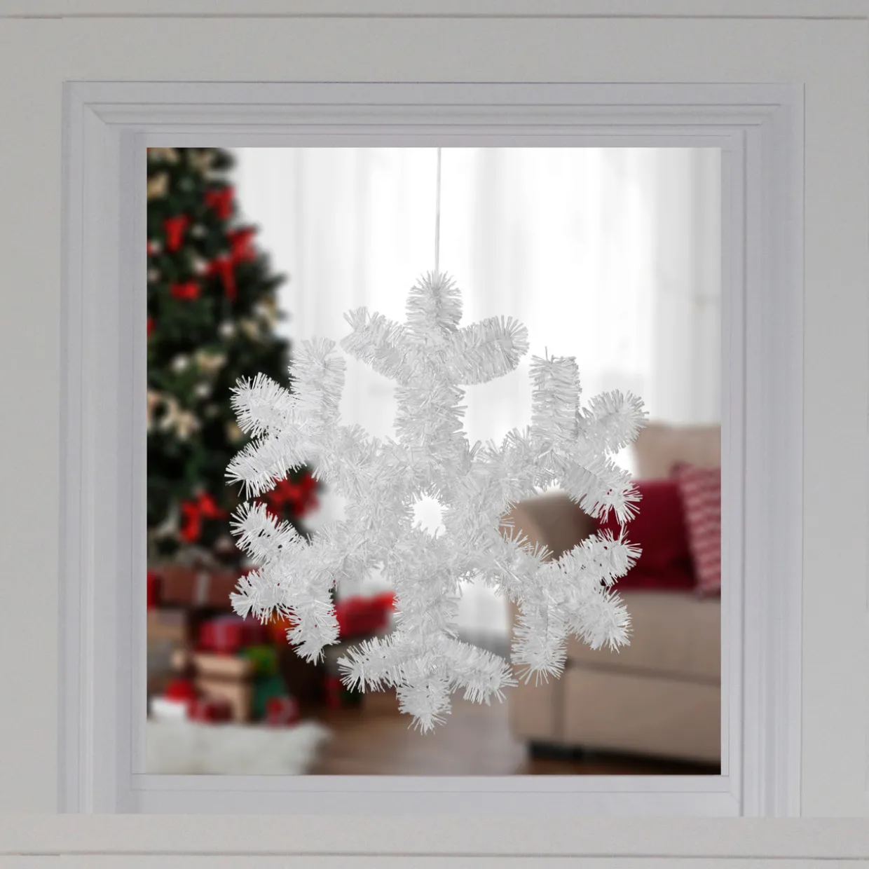 Tinsel Snowflake Christmas Window Decoration - 13.5"