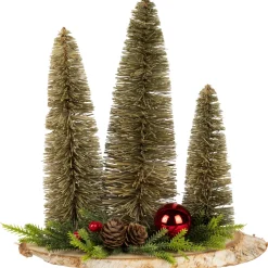Trio of Bottle Brush Trees Christmas Decoration - 10.25"