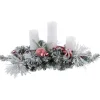 Triple Candle Holder with Flocked Pine and Christmas Ornaments - 32" - Red and White