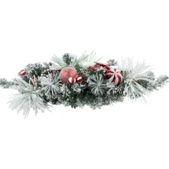 Triple Candle Holder with Flocked Pine and Christmas Ornaments - 32