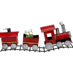 Triple Car Metal Train Christmas Decoration - 15" - Red and Silver