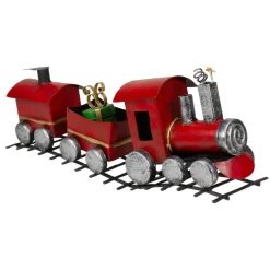 Triple Car Metal Train Christmas Decoration - 15" - Red and Silver
