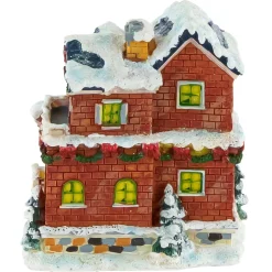Two Story Snowy House with Garland and Wreaths Christmas Village Decoration - 4