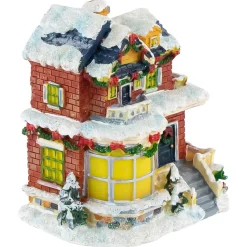 Two Story Snowy House with Garland and Wreaths Christmas Village Decoration - 4