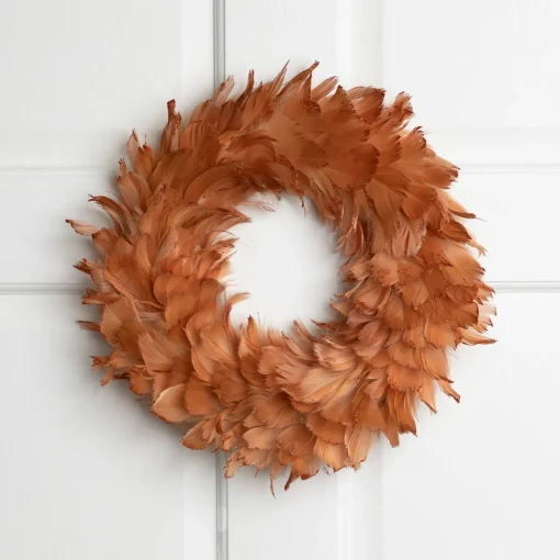 Two-Tone Feathers Christmas Wreath - 14.5" - Unlit - Rust Orange