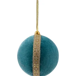 Velour Christmas Ball Ornament - 3.25" - Teal Green