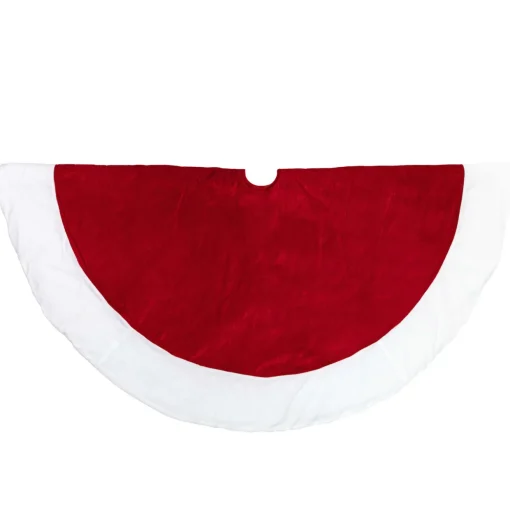 Velveteen Christmas Tree Skirt - 60" - Red and White