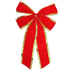 Velveteen 4-Loop Christmas Bow Decoration - 24" x 38" - Red and Gold