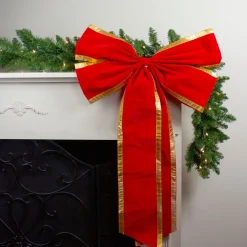Velveteen 4-Loop Christmas Bow Decoration - 24" x 38" - Red and Gold