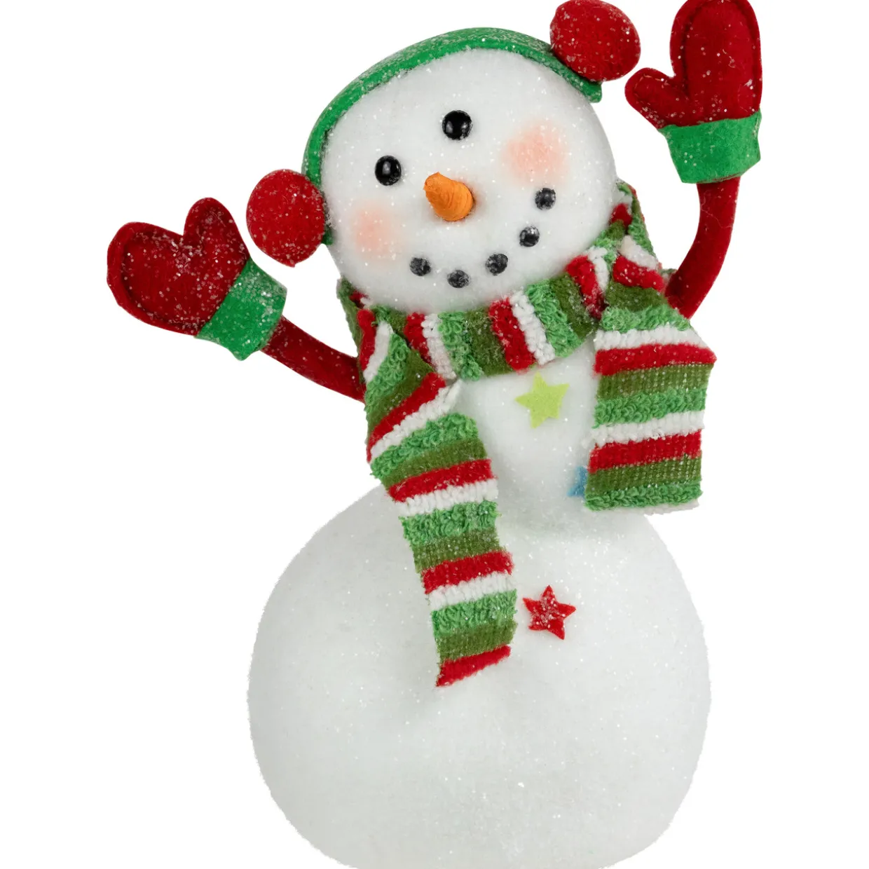 Waving Snowman with Earmuffs Glitter Christmas Figurine - 10"