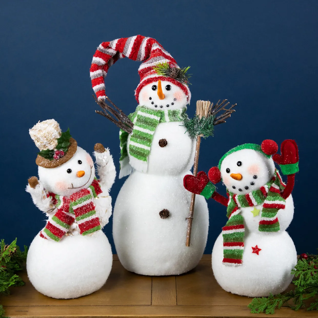 Waving Snowman with Earmuffs Glitter Christmas Figurine - 10"