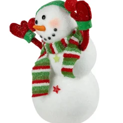 Waving Snowman with Earmuffs Glitter Christmas Figurine - 10