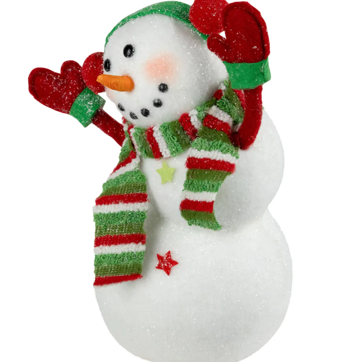 Waving Snowman with Earmuffs Glitter Christmas Figurine - 10"